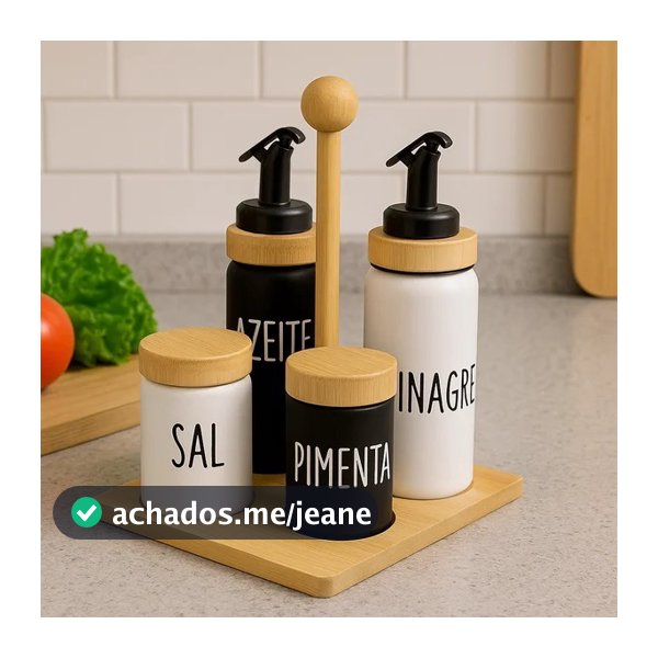 Galheteiro de Vidro 5 Peças com Suporte de Bambu Azeiteira Vinagreira para Cozinha
