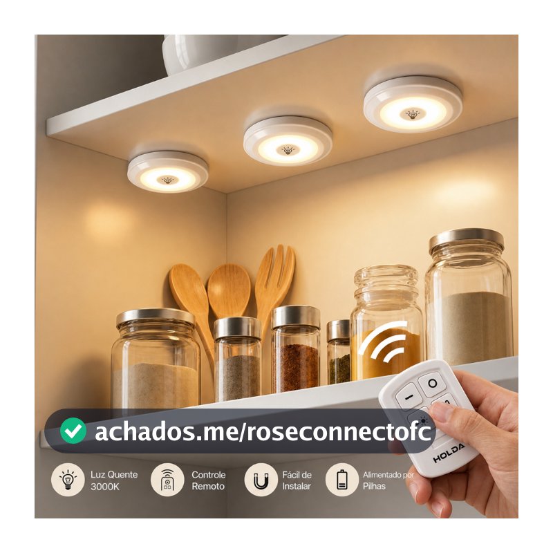 Kit 3 6 9 Spot Led Sem Fio Com Controle Remoto Luz Quente P/ Armario Nicho Closet Cozinha
