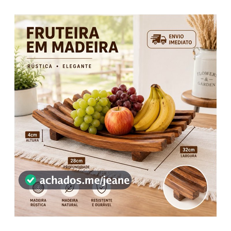 Fruteira De Madeira Rústica 32x28 Centro de Mesa Madeira Pinos Cesta de Frutas ou Porta Pratos