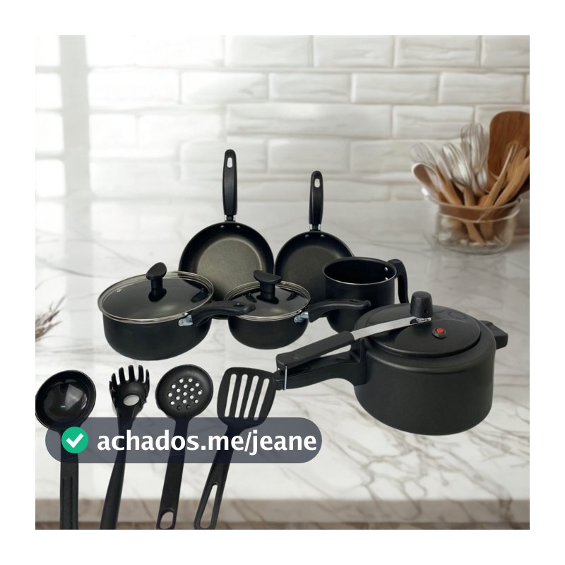 Kit de Panelas+ Frigideiras+ Panela de Pressão+ Utensílios - Antiaderente com 10 peças
