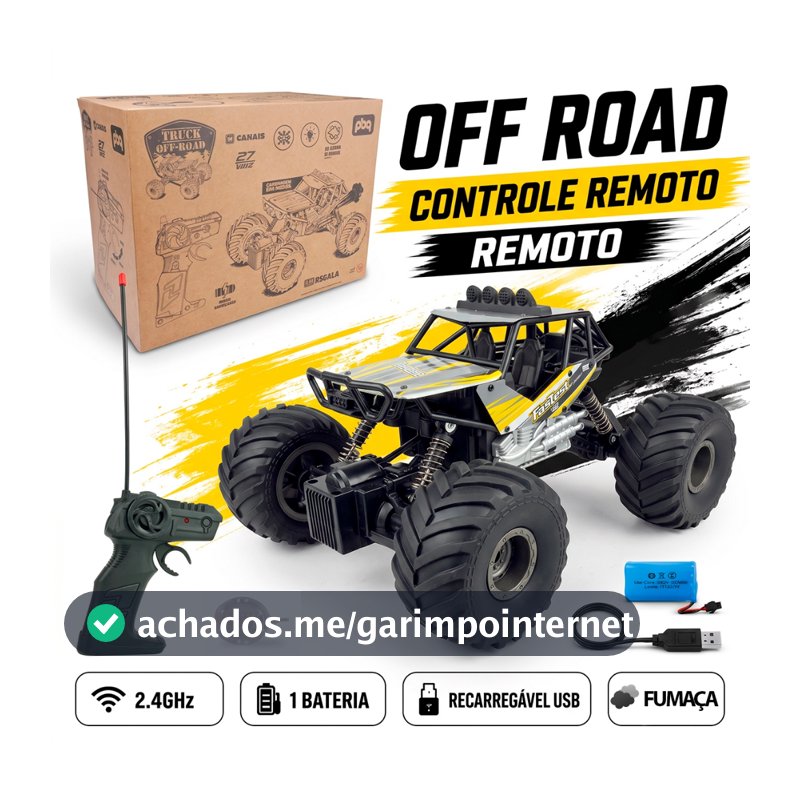 Carrinho Controle Remoto Recarregável Off Road 1:14 Fumaça LED Luzes 4x4 Brinquedo Infantil Menino