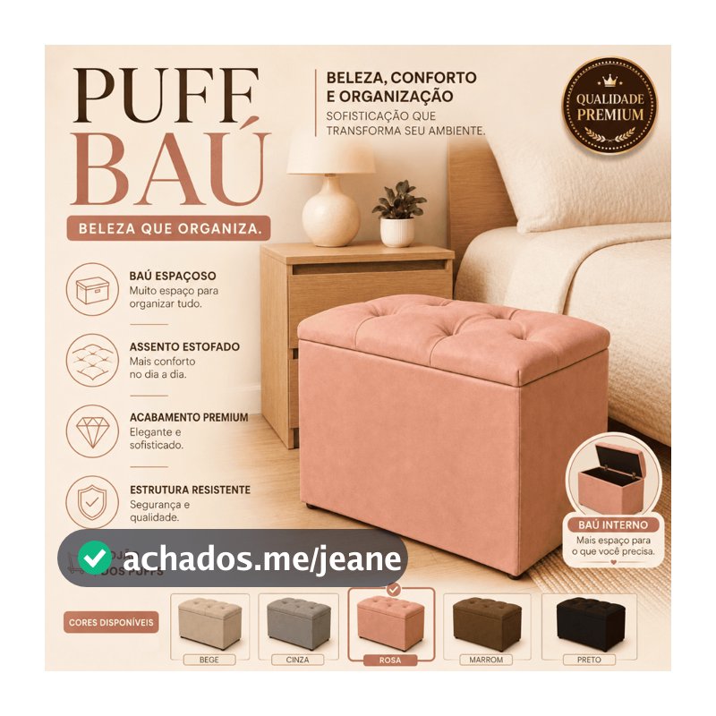 PUFF BAÚ SUEDE ORGANIZADOR ESTOFADO RESISTENTE MULTIUSO QUARTO PENTEADEIRA ROUPAS SAPATOS BRINQUEDOS
