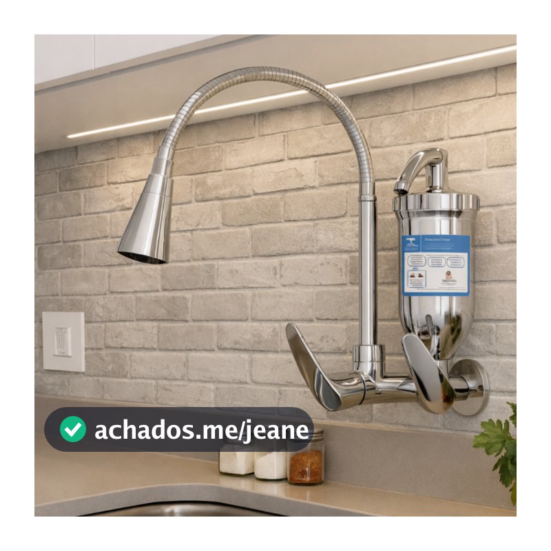 Torneira Filtro Cozinha INOX Cromada Parede Purificador Gourmet Cromada Refil Carvão Ativado Inmetro