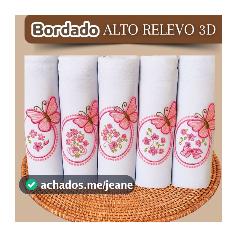 Fralda de Pano Bebê Bordada 5un 70x70cm Algodão Duplo Enxoval Recém-Nascido