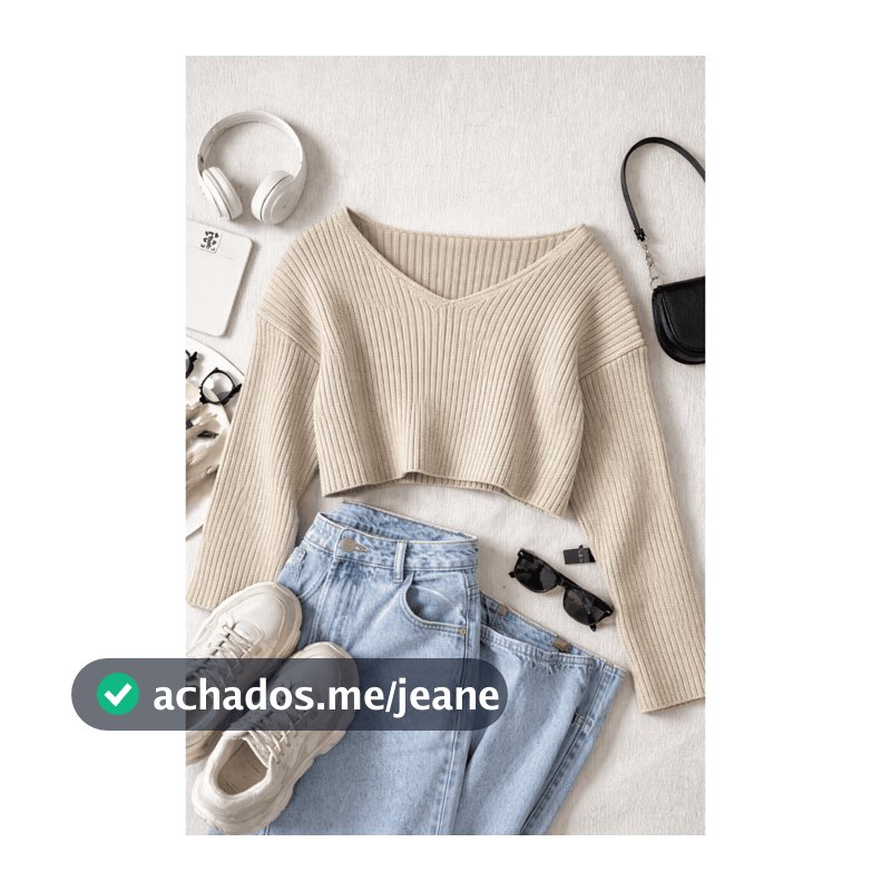 Suéter Cropped de Tricô Canelado Com Ombros Caídos, Blusas de Manga Longa Outono Inverno Frio