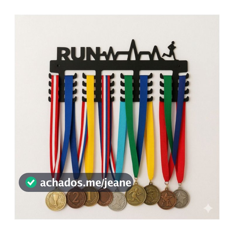 Porta Medalhas Corrida RUN MDF Preto | Capacidade 32 Unidades