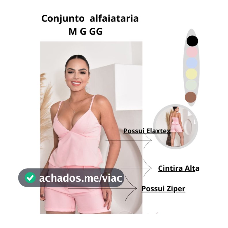 Conjunto Feminino Alfaiataria Short +top Cropped Babado e Elastex nas costas E Ziper-MODA VERAO