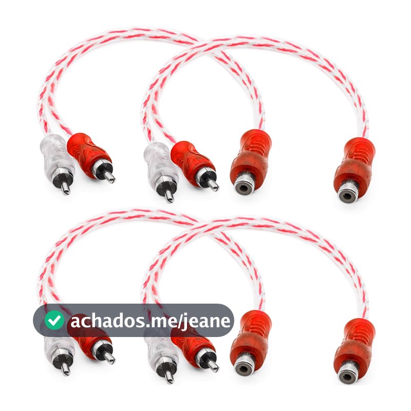 4 Cabo Y RCA Blindado 1 Femea 2 Macho Injetado Vermelho 4mm Som Automotivo Caixa Bob Paredão
