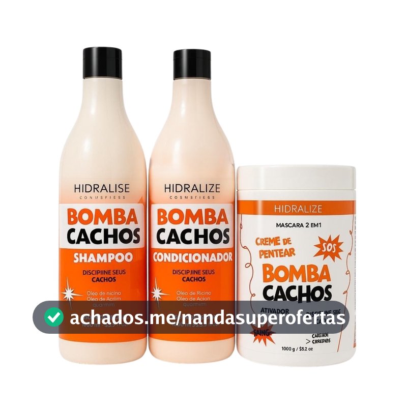 Kit Bomba Cachos Hidralise 3 Itens – Shampoo 1L + Condicionador 1L + Máscara 2 em 1 - Hidralise