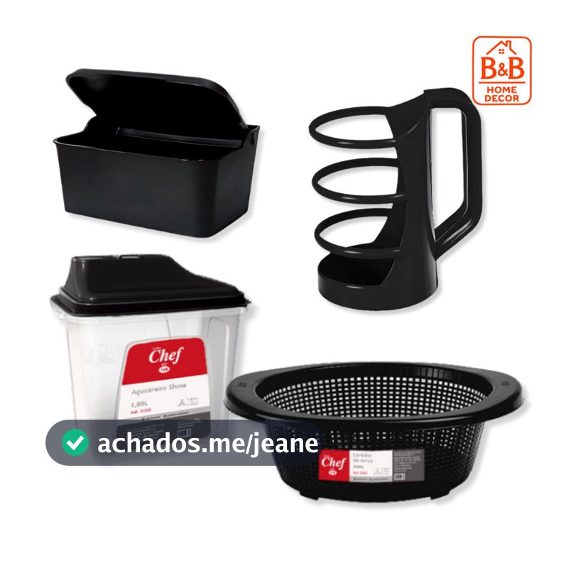 Kit Cozinha 4 Peças Organizador Completo Porta Óleo Açúcar Sal e Lava Tudo Preto Fácil de Limpar