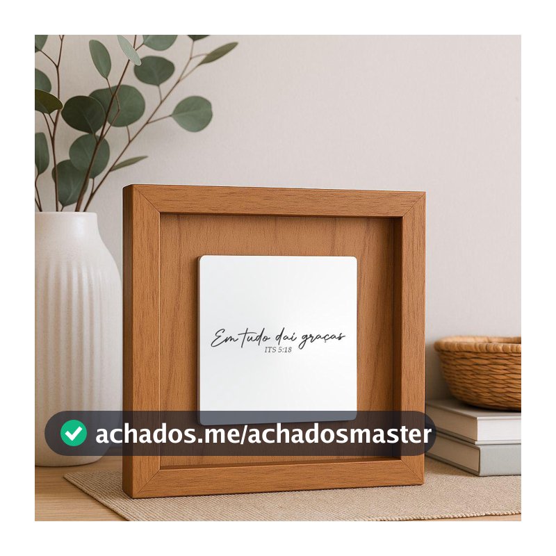 Quadro Decorativo em Madeira Quadrado 20x20 com Placa de Espelho Gravado com Frase Religiosa Sala Quarto Casa Decoração