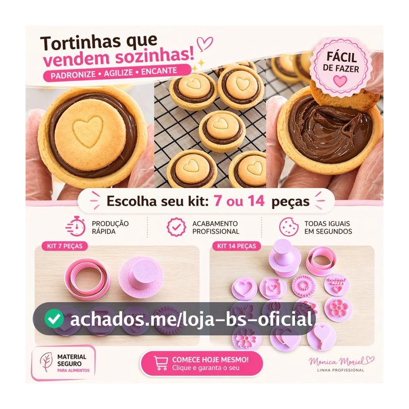 Kit Cortador Modelador de Biscoito Tortinha Crocantella Monica Moriel 7 ou 14 Peças