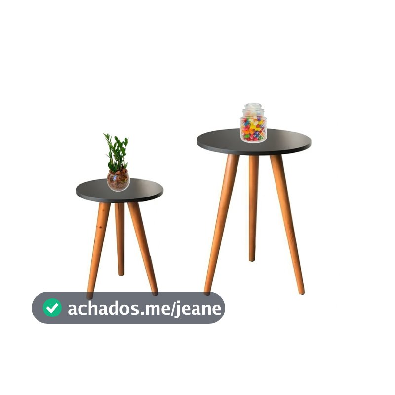 Conjunto 2 Mesinha Canto Lateral Redonda Decorativa Apoio Sala Sofá Quarto Madeira MDF Preta
