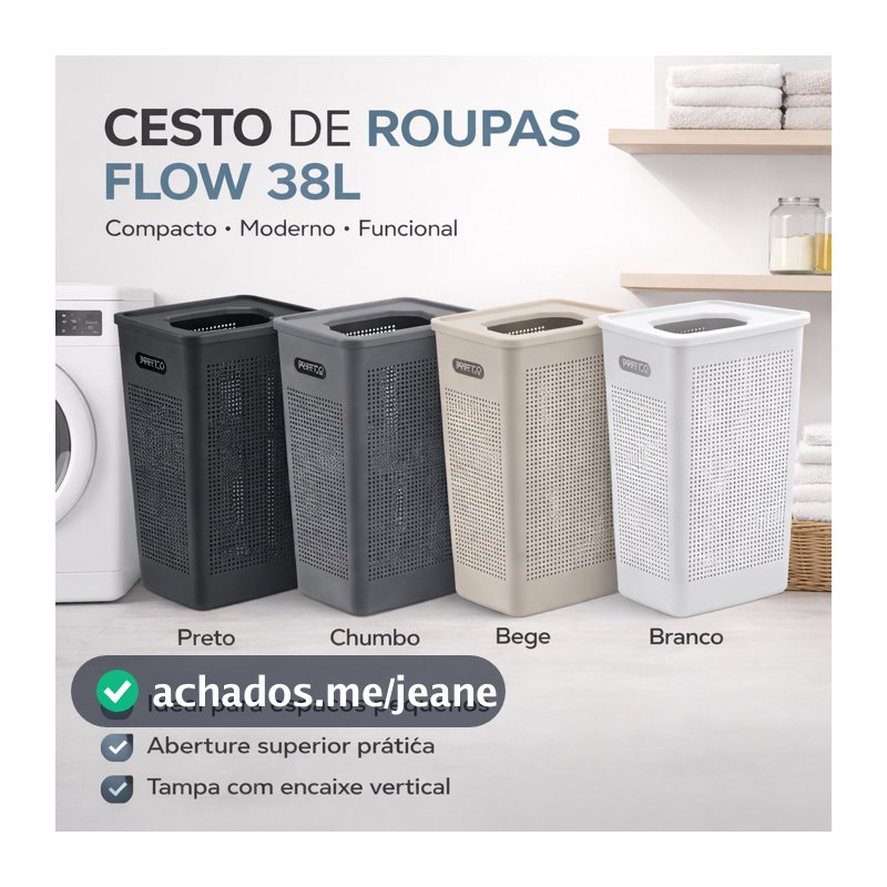 Cesto Roupa Suja Lavanderia Organizador Com Tampa 38L Ou