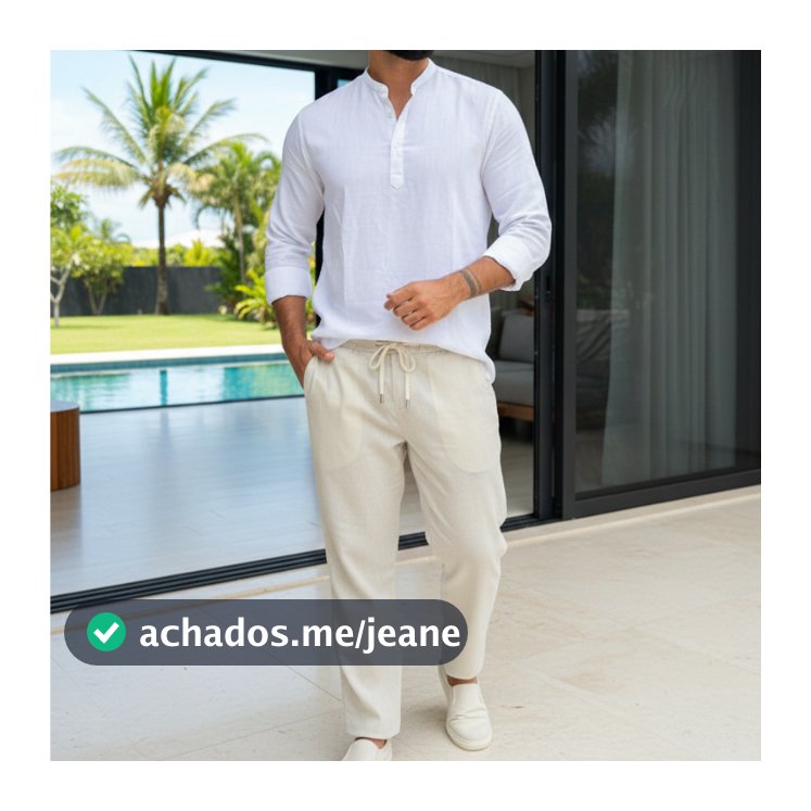 KIT MASCULINO DE LINHO PREMIUM CAMISA + CALÇA CASUAL VERAO REVEILLON VERAO BATA SLIM