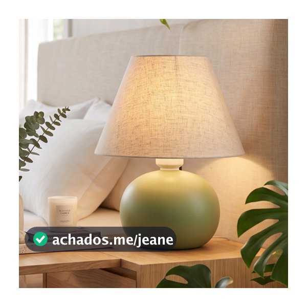 Abajur Bolinha Pequeno Cerâmica Artesanal com Cúpula de Tecido | Luminária de Mesa para Quarto, Sala, Escritório