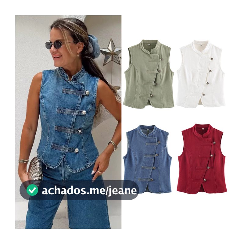 Verão Novo Estilo Slim-fit Nó Irregular Sem Mangas Colete Jeans 16037