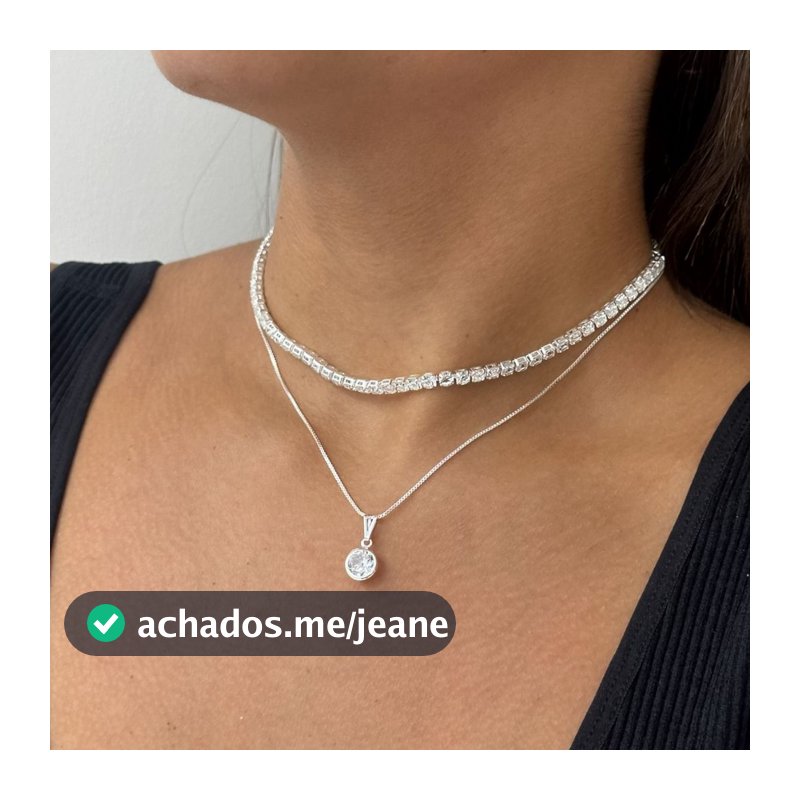 Choker Riviera Cristal + Colar Ponto De Luz a Prata 925