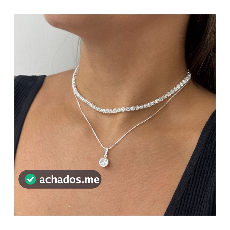 Choker Riviera Cristal + Colar Ponto De Luz a Prata 925