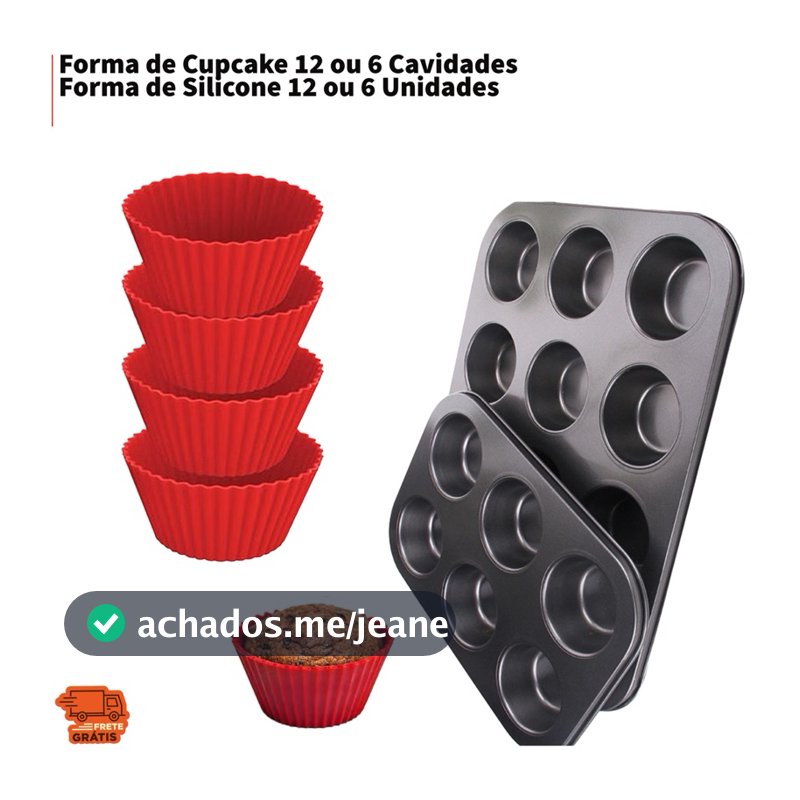 Forma de Cupcake Antidaderente 12 ou 6 Cavidades Com Forma de Silicone Bolinho Muffin Empada