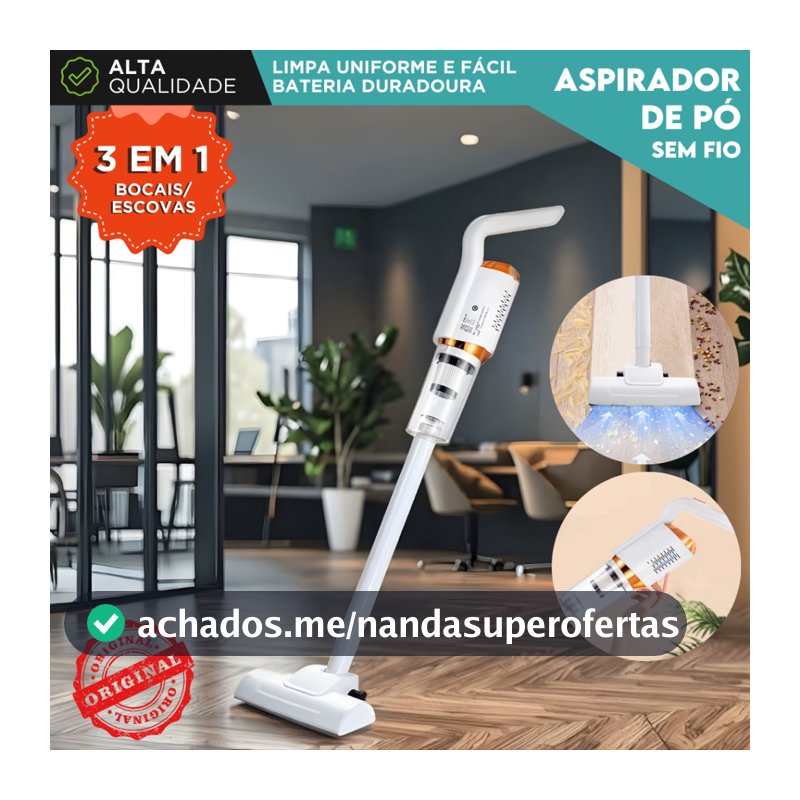 Aspirador de Pó Portátil Sem Fio Recarregável Alta Sucção para Casa Carro e Pelos de Pet - AERO