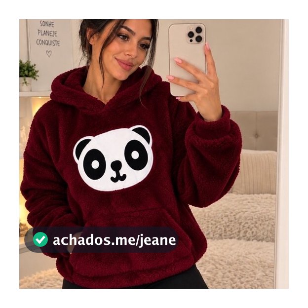 Blusa Feminina Peluciada Panda com Capuz – Moletom Fofinho, Quentinho e Confortável