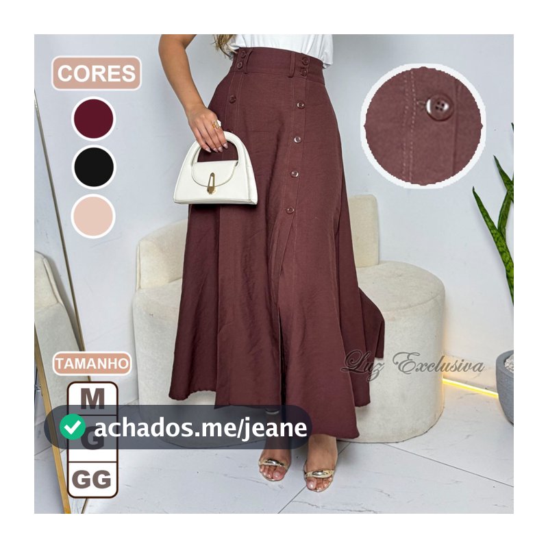 Saia Longa Feminina, Moda Evangelica, Cintura Alta, Com Botões, Midi, Com Bolso, Elegante Casual Chic Moda 2026