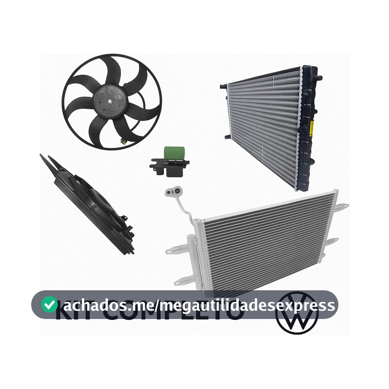 Kit Arrefecimento VW Gol Saveiro Voyage Fox Polo G5 G6 G7 G8 com Radiador, Condensador e Eletroventilador