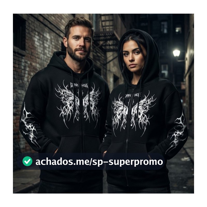 Moletom Ziper Tribal DARK  Borboleta e Mangas Estilizadas Moda Alternativa