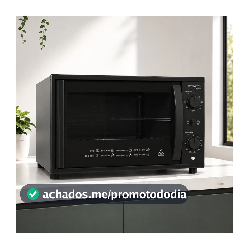 Forno Elétrico de Bancada 50 Litros Top50 Black com Grill e Luz Interna Fogatti