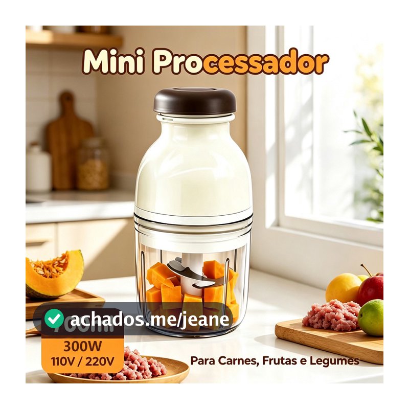 Mini Processador Elétrico 700ml 300W 4 Lâminas para Alimentos Carne Legumes 110V/220V