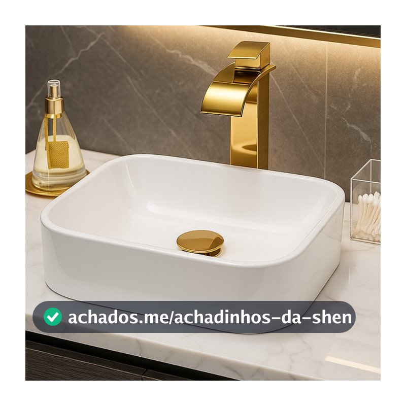 PROMOÇÃO Pia Para Banheiro Cuba de Sobrepor 37cm Apoio Lavabo Retangular Mármore Sintético Branca