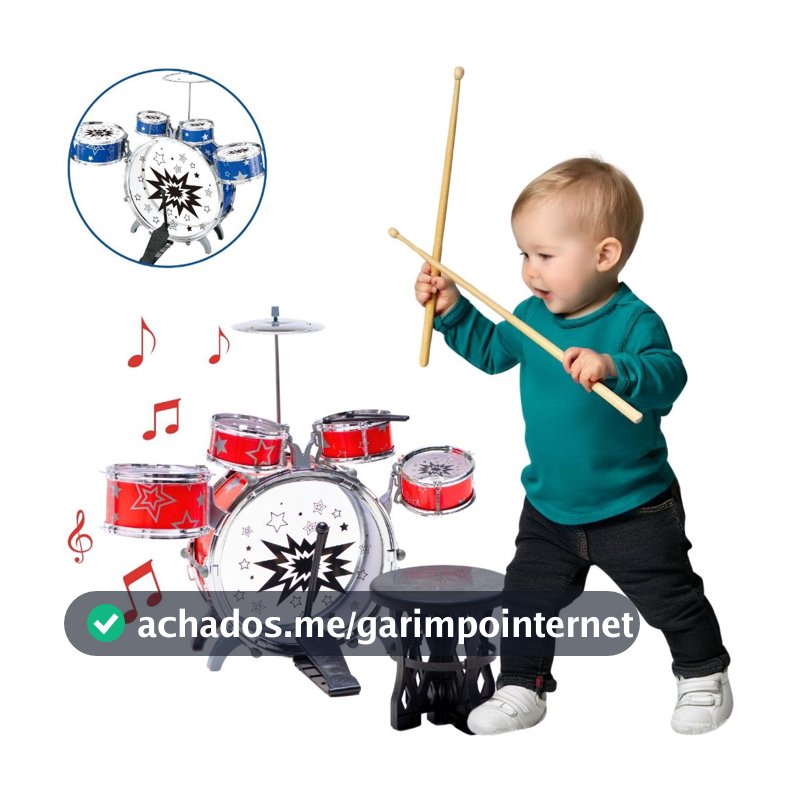 Mini Bateria Infantil Instrumento Brinquedo Infantil com Prato Tambor Baqueta