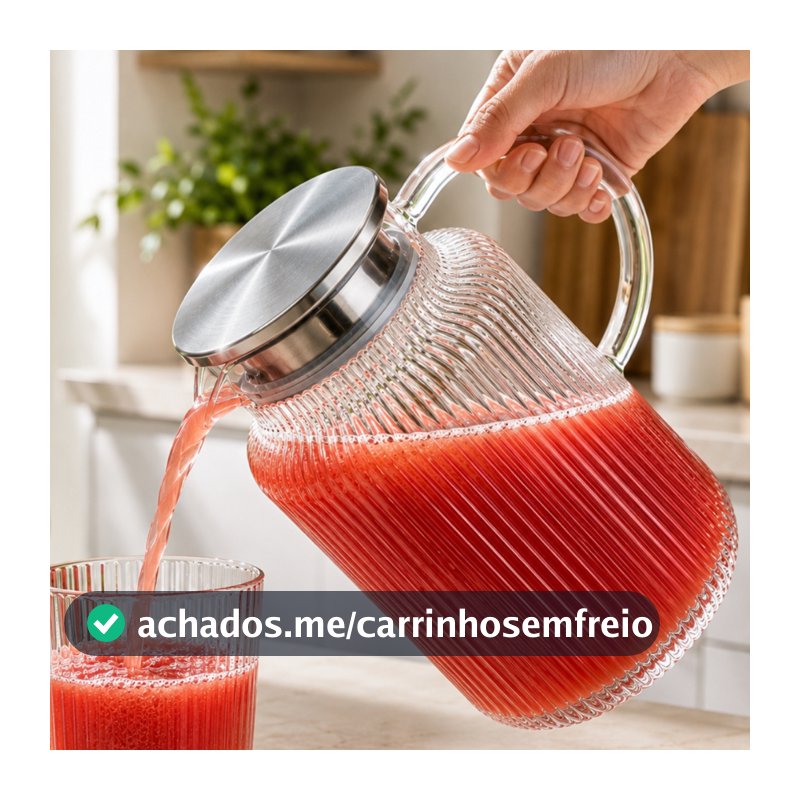 Jarra de Vidro com Tampa Inox Borossilicato 1,7L Lisa ou 1,5L Canelada Água Suco Chá Gelado Pratitudo Essencial