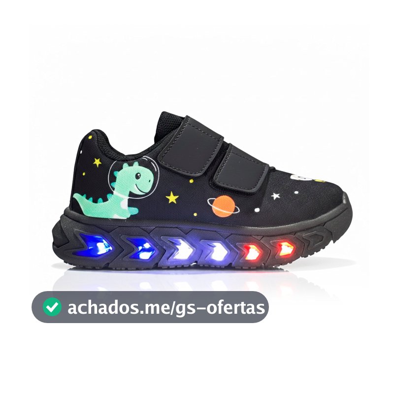 Tenis de Led Infantil Meninos Dinossauro Calce Facil Confortavel