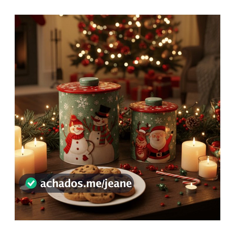Kit 2 Pote Metal Natalinos c/ Tampa Papai Noel - Wincy Natal / Lata Decoração Porta Doces Biscoitos