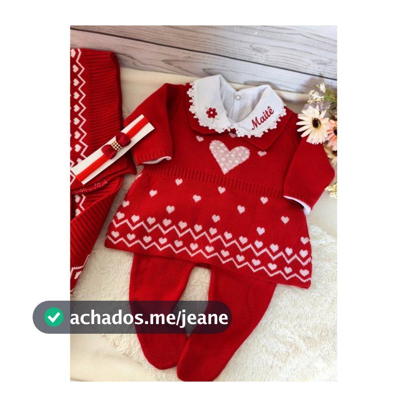 Saída de Maternidade Personalizada Menina Vermelha em tricot com nome Bordado kit 5 peças