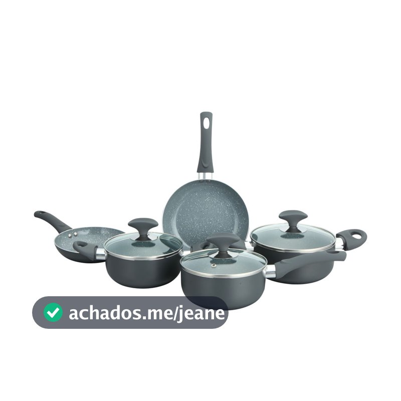 Conjunto 5 Panelas Cerâmica Cazza Tampa de Vidro Cinza