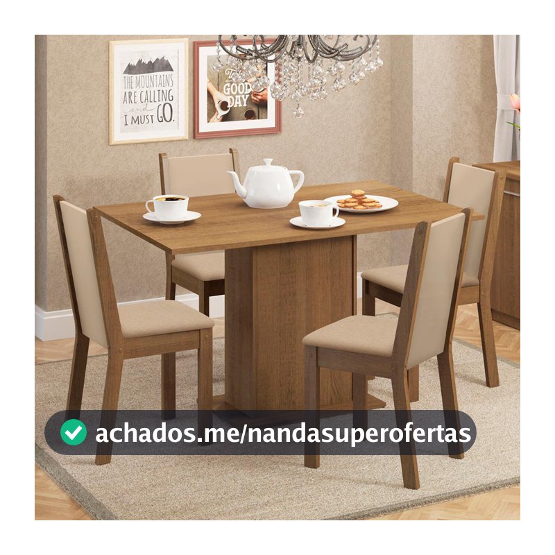 Conjunto Sala de Jantar Mesa Tampo de Madeira 4 Cadeiras Talita Madesa