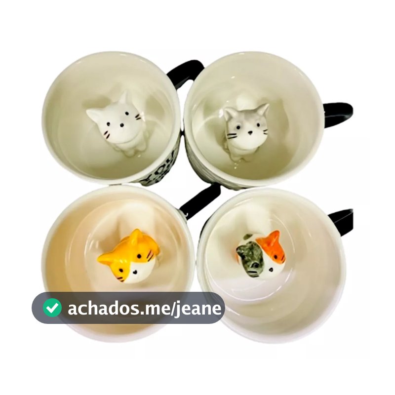 Caneca cerâmica com gatinho dentro animal 3D