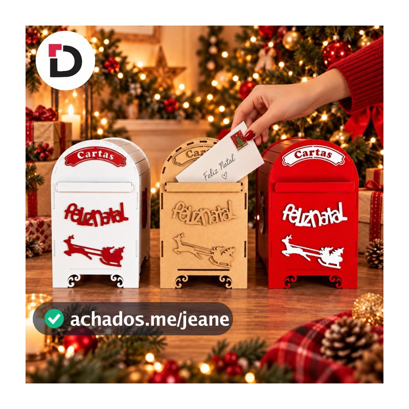 Caixa Porta Cartas de Natal Correio Noel Decoração Natalina Pedidos para Papai Noel