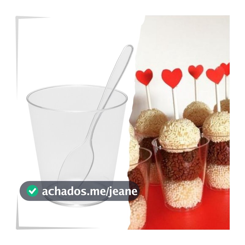 kit 100 Unidades Copinho Cristal Brigadeiro 25ml + 100 Colher Acrílico Para Doce Festas Potinho Licor Mousse