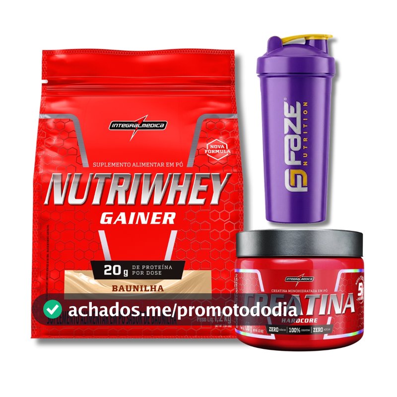 Kit Nutri Whey Gainer Refil 1,2kg + Creatina Hardcore150g Integralmedica + Coqueteleira Faze Nutrition
