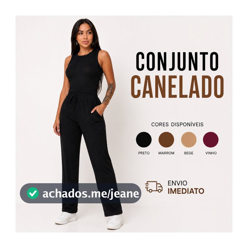 Conjunto Feminino Canelado Calça Wide Leg Pantalona com Bolsos + Regata Moda Verão Frio
