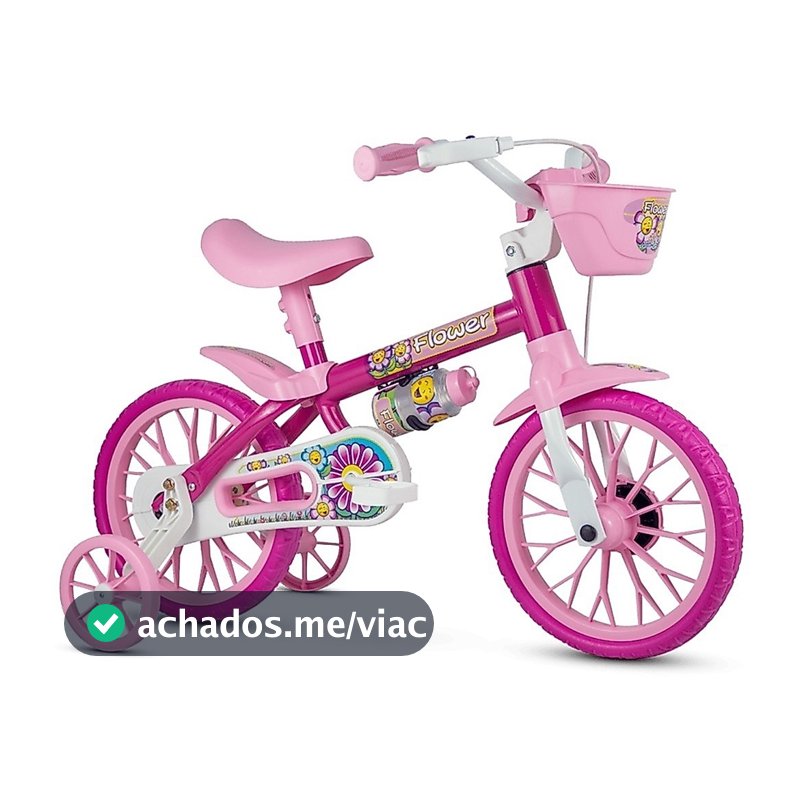 Bicicleta Infantil Aro 12 Freio Tambor 1 Marcha Cestinha Nathor C/ Rodinha Menina de 90cm a 1m