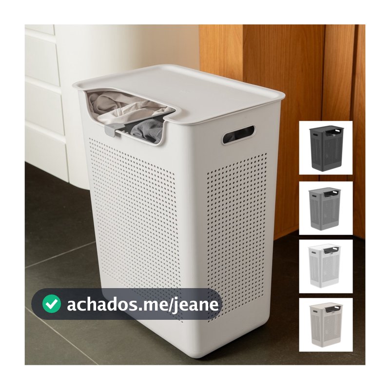 Cesto de Roupas Sujas Divisória Ajustável Posições Tampa 50L Flow Ou