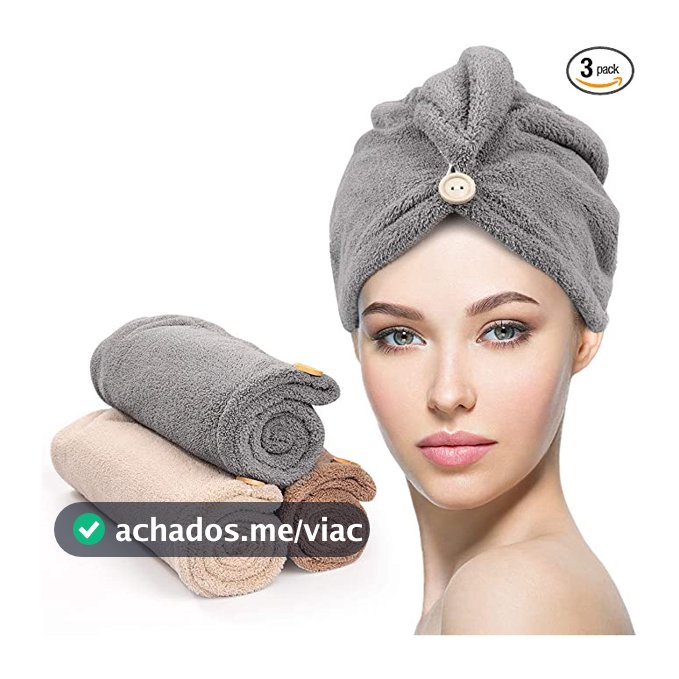Kit 3 Toalha DeCabeloBanhoToalha Grossa Mágica MicrofibrasComBotãoAdequado ParaCabelos Secos RapidamenteCor Aleatória