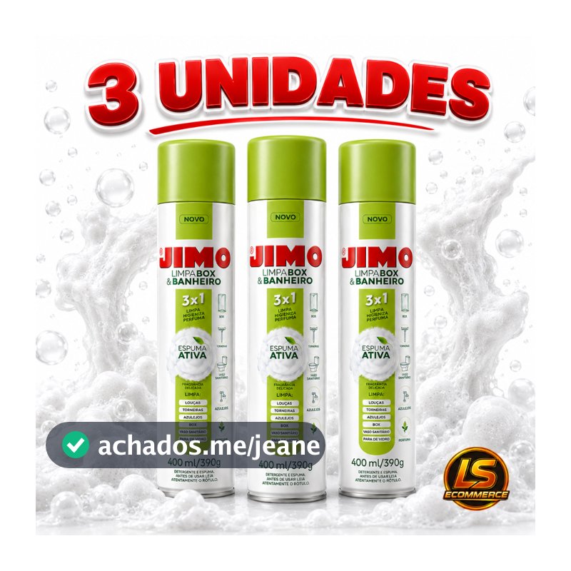 Kit até 3 Jimo Limpa Box e Vidros Limpeza Profunda Sem Manchas Brilho Instantâneo