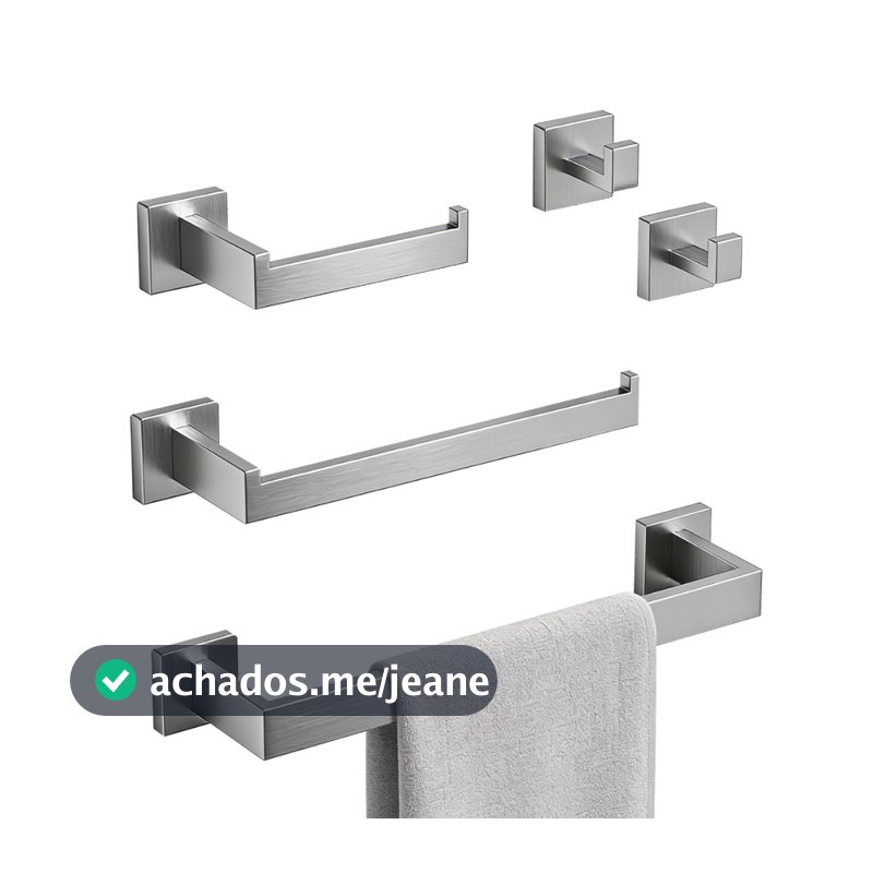 Kit Acessórios para Banheiro 5 Peças em Aço Inox 304 Toalheiro Porta Papel Higiênico e Ganchos