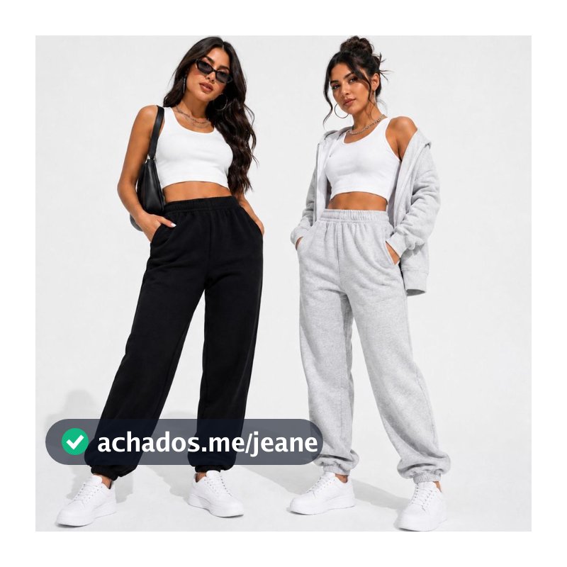 Kit 2 Calças Moletom Jogger Feminina Cintura Alta Punho Elástico Confortável Academia Inverno Casual Estilosa